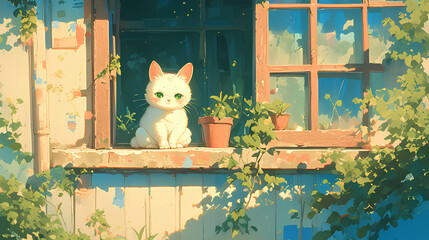relax cute cat. cat sleeping at home background illustration