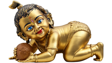Vintage golden baby lord krishna also called laddu gopal with sweet laddu in his hand
