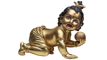 Vintage golden baby lord krishna also called laddu gopal with sweet laddu in his hand