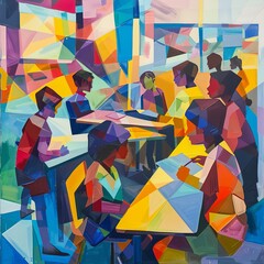 Cubist Children at School fragmented classroom