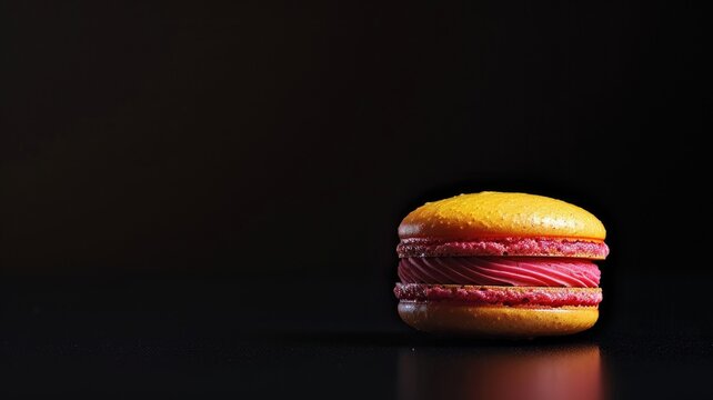 High-contrast image of a brightly colored macaroon.