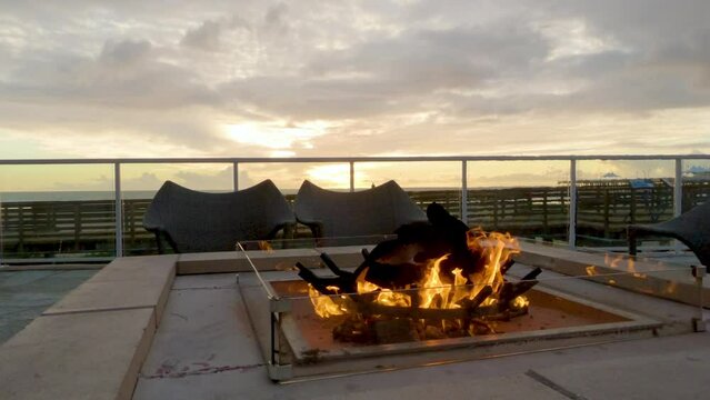 Hotel Outdoor Fireplace Glows at Pismo Sunset