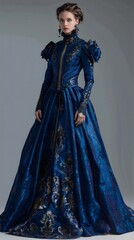 Beautiful blue Elegant Dress with Intricate Details