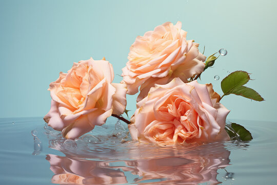 Illustration of pink roses in water