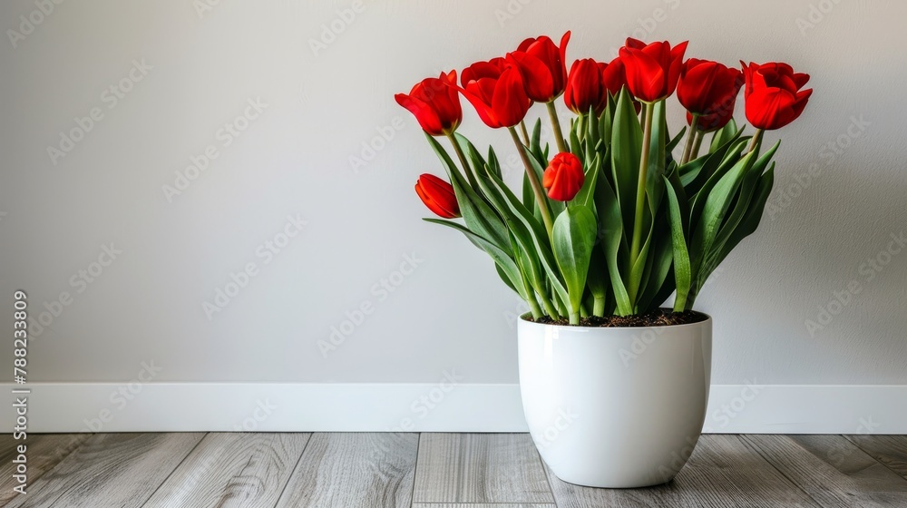 Poster spring bouquet minimalist wallpaper on soft white background with ample space for text placement