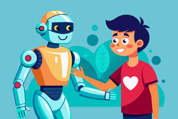 A humanoid robot interacting with a human in a friendly manner