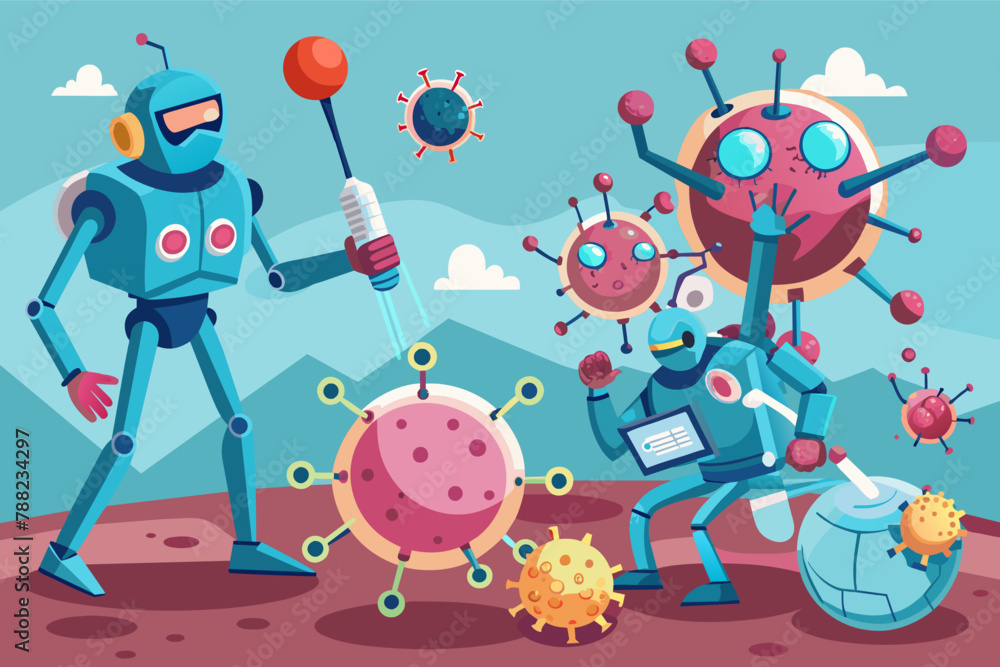 Fototapete ai-powered robots conducting scientific experiments in a lab