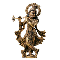 Krishna god Vishnu avatar brass statue isolated on transparent background.