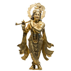 Fototapeta na wymiar Krishna god Vishnu avatar brass statue isolated on transparent background.