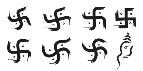 Collection of Swastika with Lord Ganpati vectors illustration