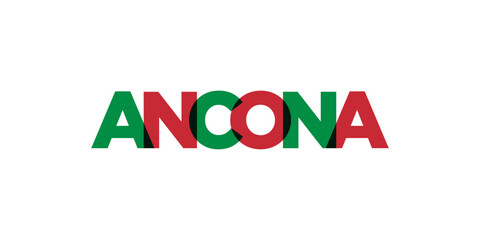 Ancona in the Italia emblem. The design features a geometric style, vector illustration with bold typography in a modern font. The graphic slogan lettering.