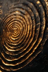 Abstract shiny design element in the form of golden circular lines on a black background