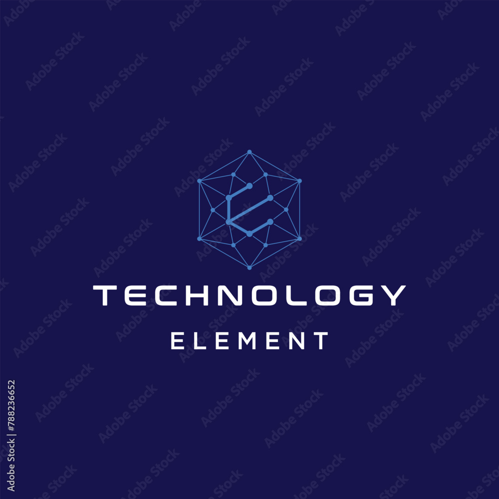Aufkleber modern initial letter e with digital wire line dots hexagons for futuristic link network technology 