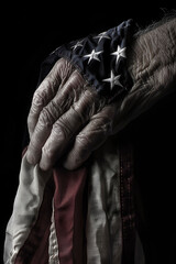 american flag in the hand of a senior man - 788238027