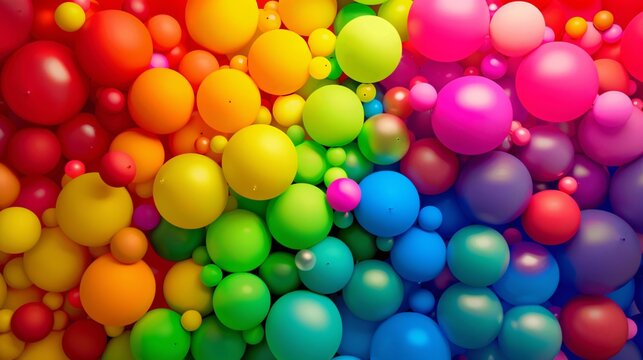 Multicolored plastic balls background. 3d illustration. Top view.