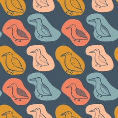 Seagull celestial bird minimalist artistic fashionable doodle boho modern vector seamless pattern