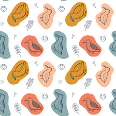 Seagull celestial bird minimalist artistic fashionable doodle boho modern vector seamless pattern