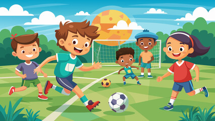 Obraz na płótnie Canvas kids-soccer-game--boys-playing-soccer-football-on
