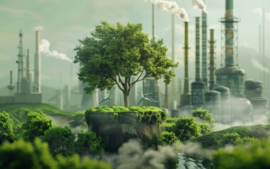 Green factory industry for good environment ozone air low carbon footprint production concept