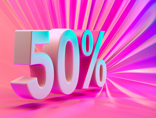 Beautiful 3D number 50% on a gradient background