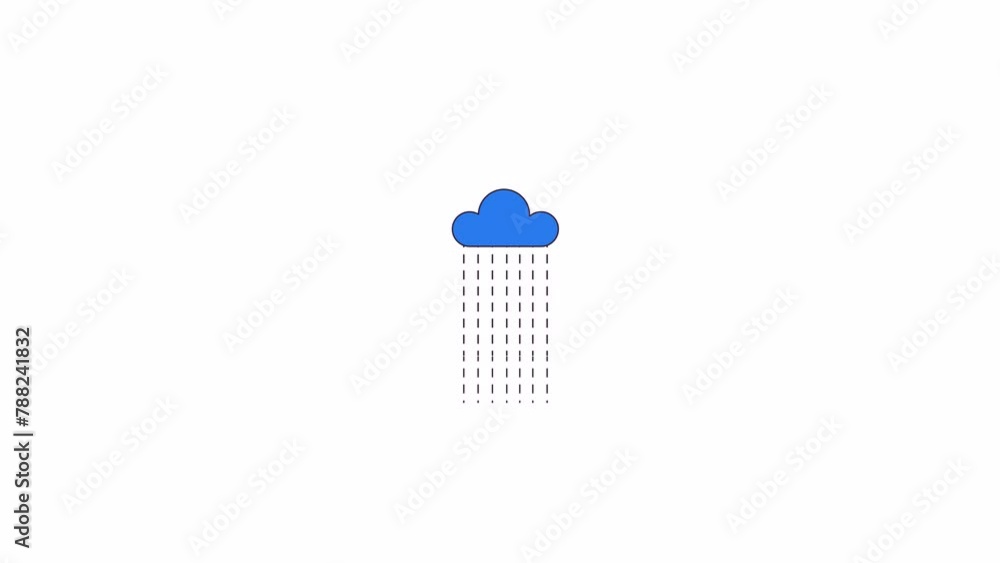 Poster rain falling from cloud line 2d object animation. wet climate. stormy weather day flat color cartoon