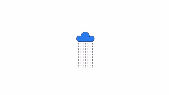 Rain falling from cloud line 2D object animation. Wet climate. Stormy weather day flat color cartoon 4K video, alpha channel. Rainfall spays dripping from sky animated item on white background