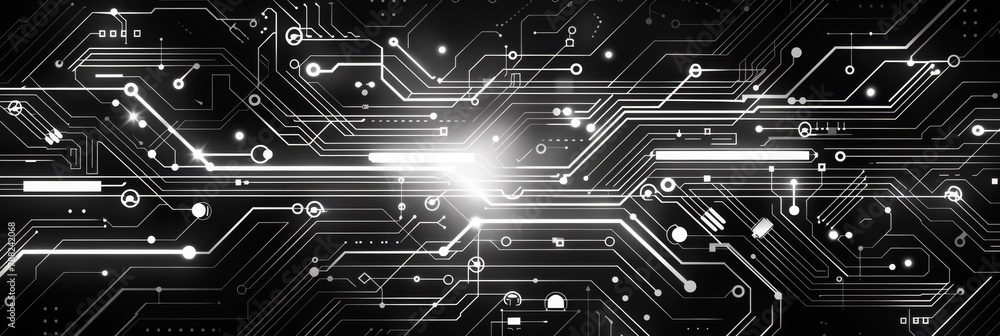 Poster abstract circuit board background with many lines and dots, ai