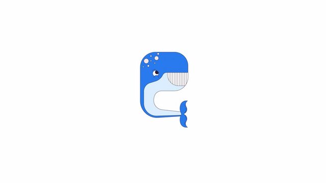 Happy whale floating line 2D character animation. Huge marine mammal animal flat color cartoon 4K video, alpha channel. Deep sea creature with smile animated personage on white background