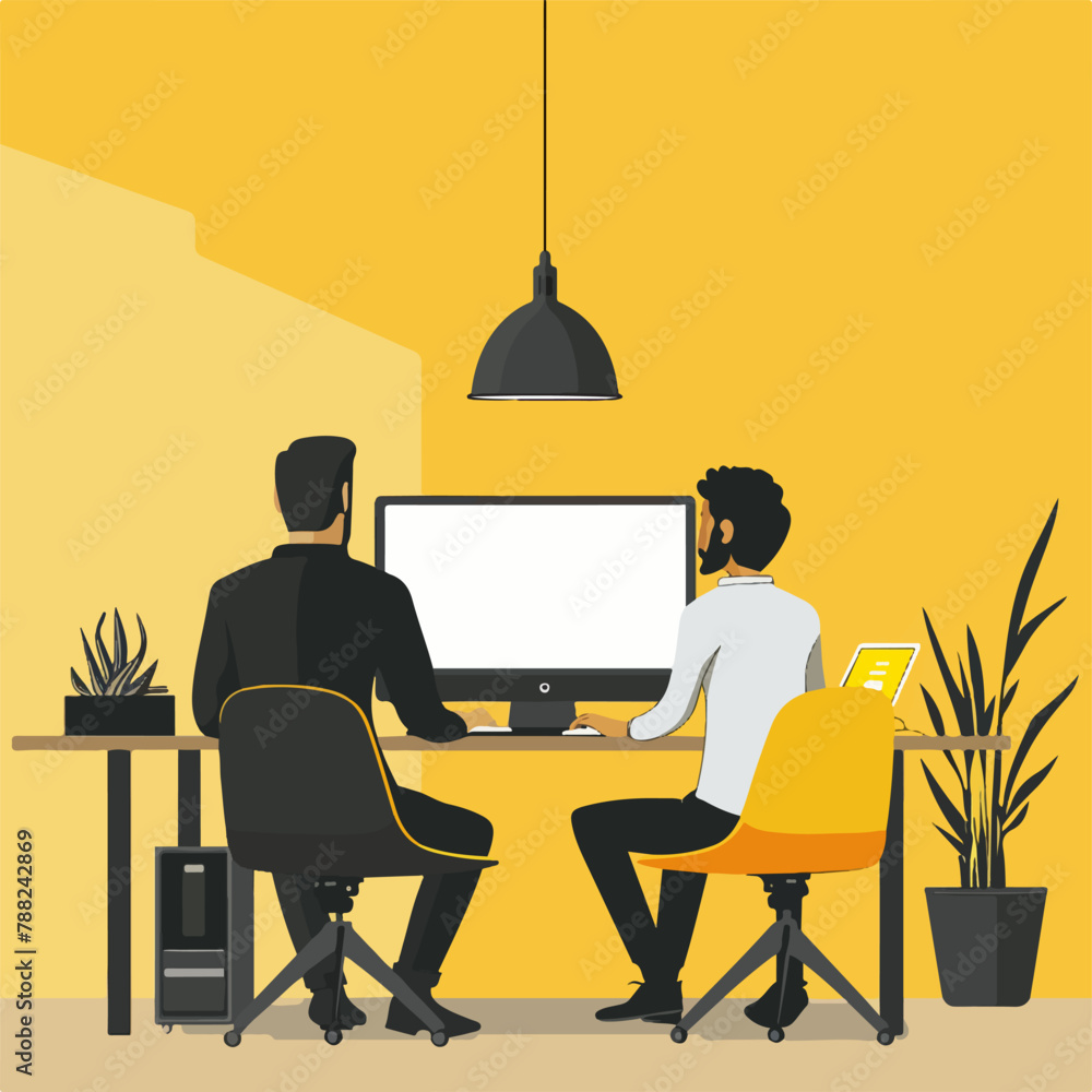 Poster silhouette of a man working on a computer