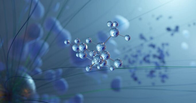 Cathinone rotating molecular 3d structure ball-and-stick model, looped video benzoylethanamine