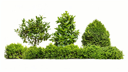 Obraz premium Set of green garden bushes, cut out isolated white background