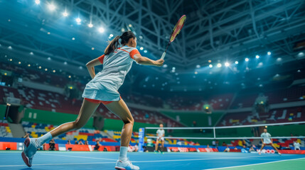 People at badminton competition inside olympic stadium - Models by AI generative