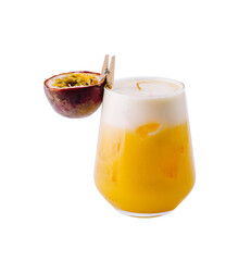 Fresh passion fruit cocktail isolated on white