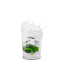 Fresh splash with lime in glass of water