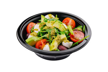 Fresh avocado salad in a black bowl
