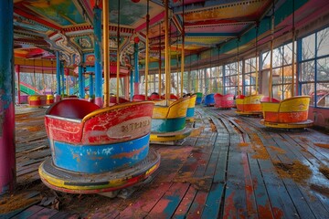Abandoned amusement park exploration, echoes of laughter, thrill seekers paradise lost