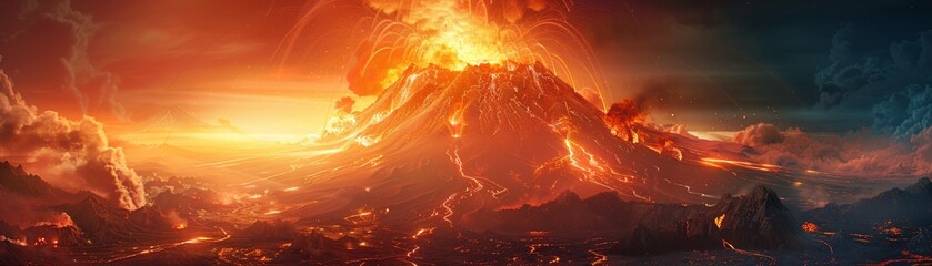 Volcanic Eruptions captured in a classic adventure novel cover, thrilling and dynamic - obrazy, fototapety, plakaty