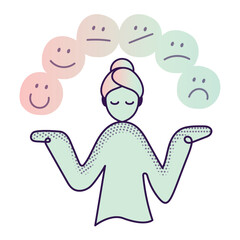 Illustration representing concepts like Handling emotions, Coping with emotions, Processing emotions or Expressing emotions. Editbale Stroke and colors.