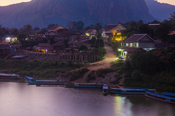 Evening view of Nong Khiaw, Laos