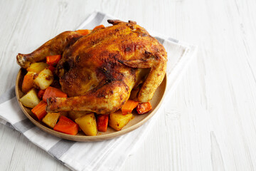 Homemade Hearty Roasted Chicken on a Plate, side view. Space for text. - 788248882