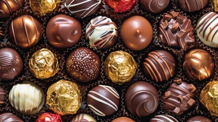 Assortment of luxurious chocolate candies with various fillings, sweet food background - 788249285