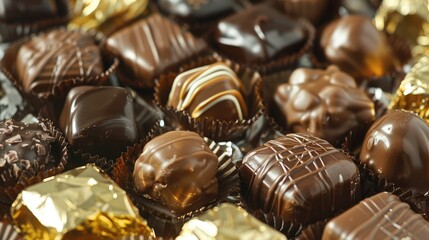 Assortment of luxurious chocolate candies with various fillings, sweet food background - 788249296