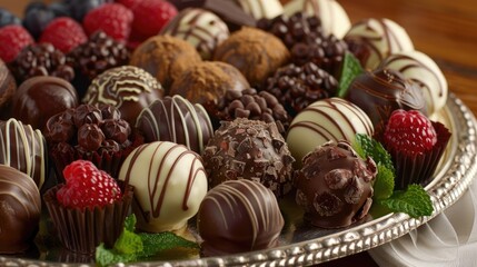 Assortment of luxurious chocolate candies with various fillings, sweet food background - 788249633