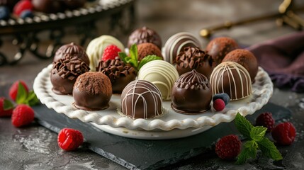 Assortment of luxurious chocolate candies with various fillings, sweet food background - 788249644