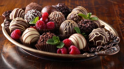Assortment of luxurious chocolate candies with various fillings, sweet food background - 788249657