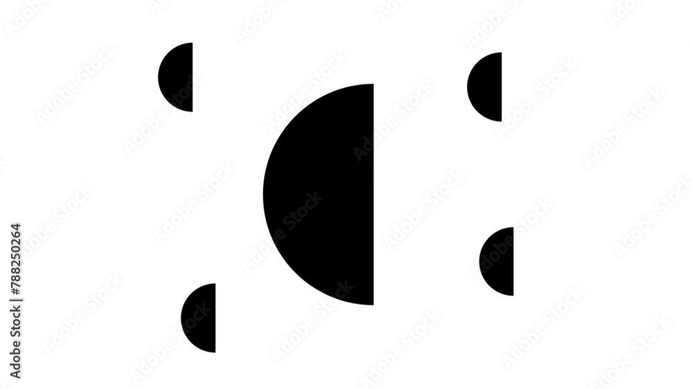 Poster zoom in and out animation the semicircle symbol. large black symbol in the center and four small sym