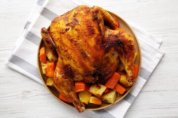 Homemade Hearty Roasted Chicken on a Plate, top view. Flat lay, overhead, from above. - 788250278