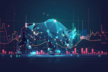 Illustration of Cryptocurrency Market, Bull and Bear Trends, Trading Charts - obrazy, fototapety, plakaty