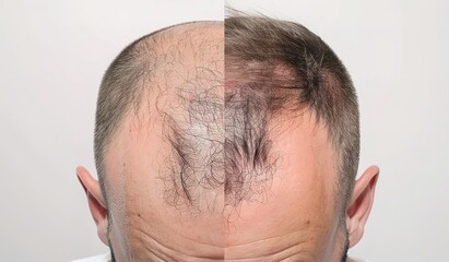Obraz premium Comparison of hair loss treatment in men before and after – a visual journey to success