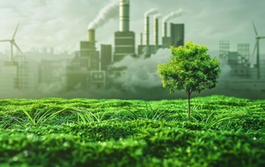 Fototapeta na wymiar Green factory industry for good environment ozone air low carbon footprint production concept